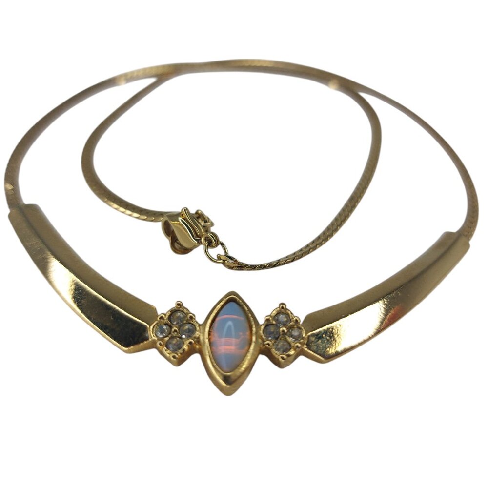 Gold Toned Opal Accent Choker Necklace - Women Jewelry